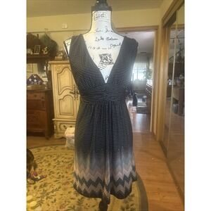 Papillon Los Angeles Sleeveless Sundress Dress Medium White Polka Dot On Black